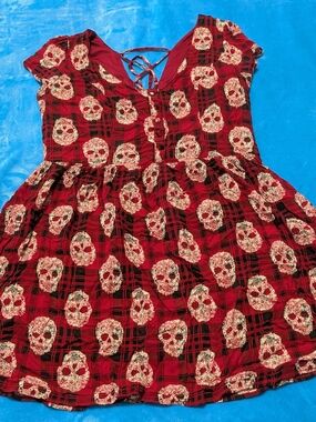 🖤❤️ Red Plaid Skull Babydoll Dress ❤️🖤